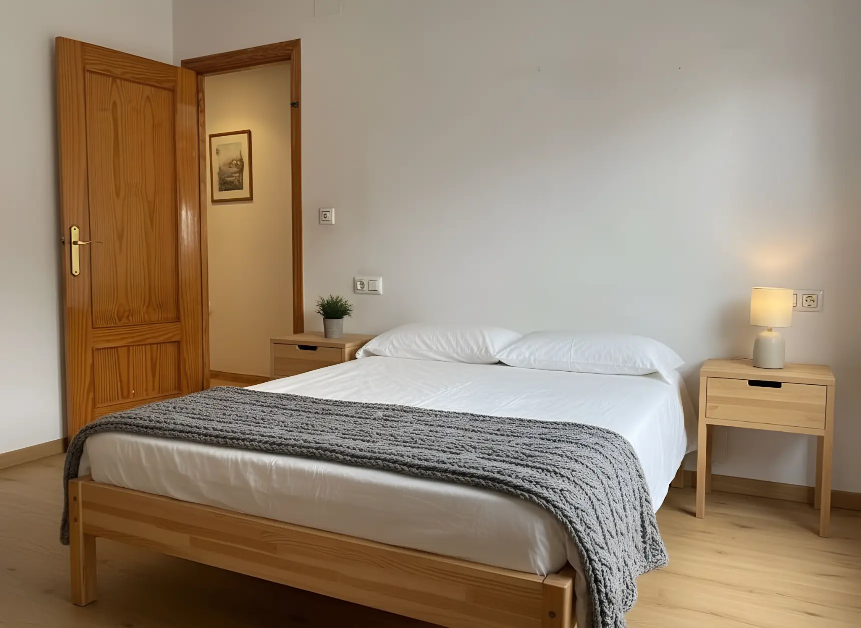 Nach dem virtuellen Home Staging - sauberes modernes Schlafzimmer im skandinavischen Stil
