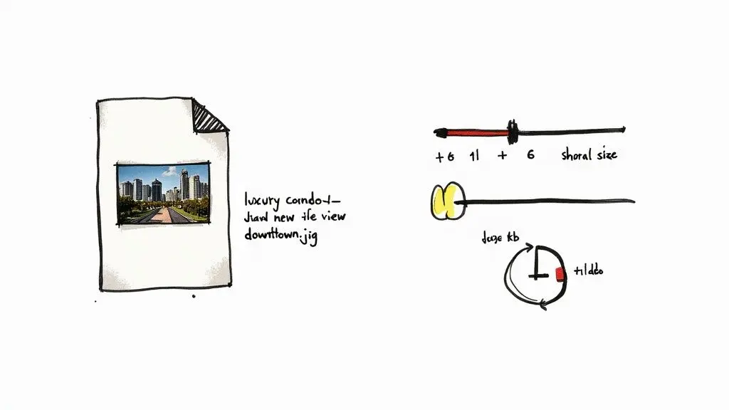 Diagramm zur Bildoptimierung im Immobilienmarketing mit Dateigröße und Komprimierung