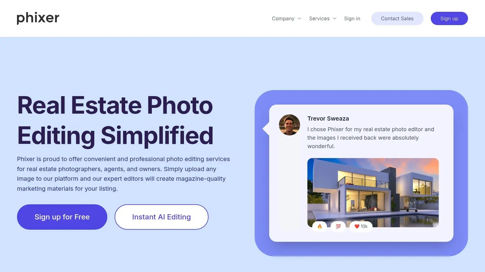 Interfaccia del servizio di editing fotografico immobiliare Phixer