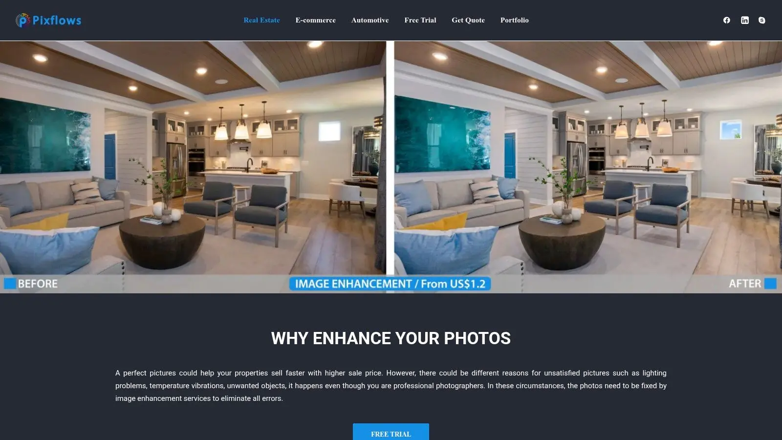 Processo di miglioramento foto immobiliari di PixFlows